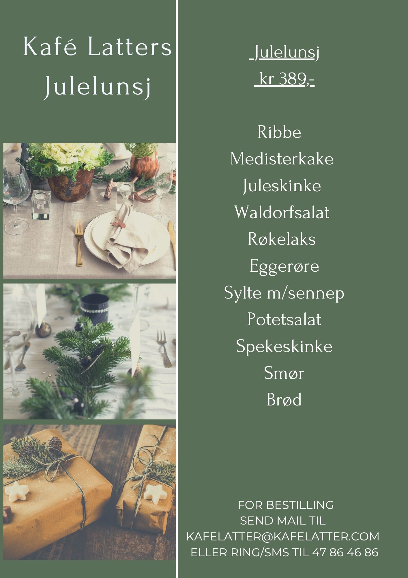 Julelunsj meny fra Kafé Latter